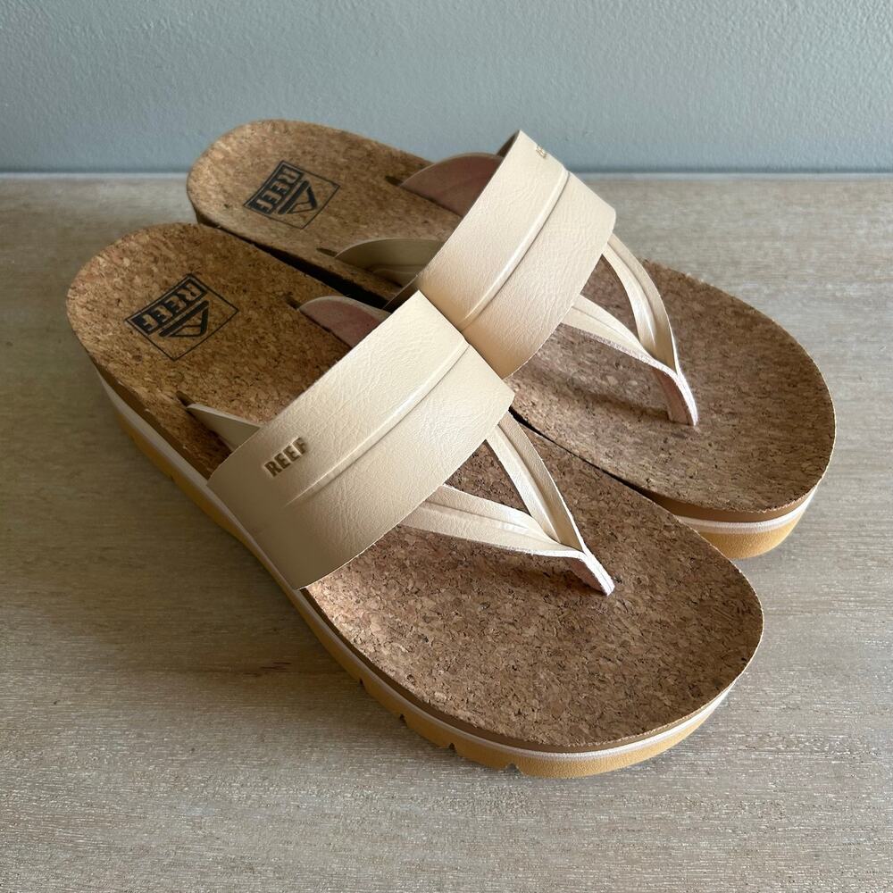 Coastal chic, Cork slide, minimalist, platform reef sandals, size 7